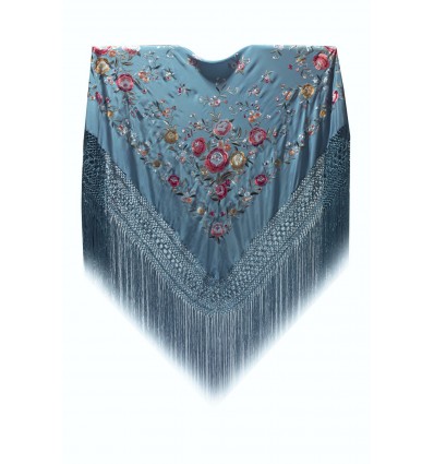 Natural silk hand embroidered shawl J495