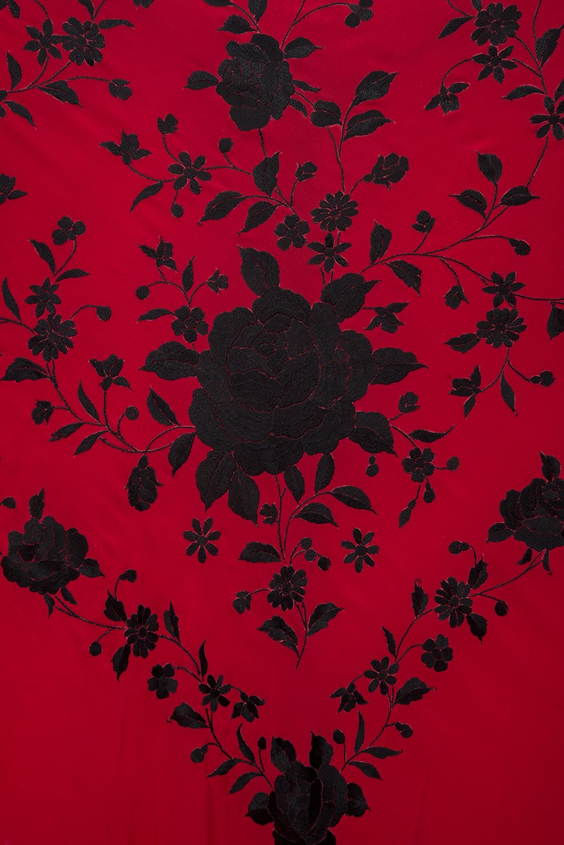 Mantón de Manila bordado a mano de seda natural G357 - Imagen 2