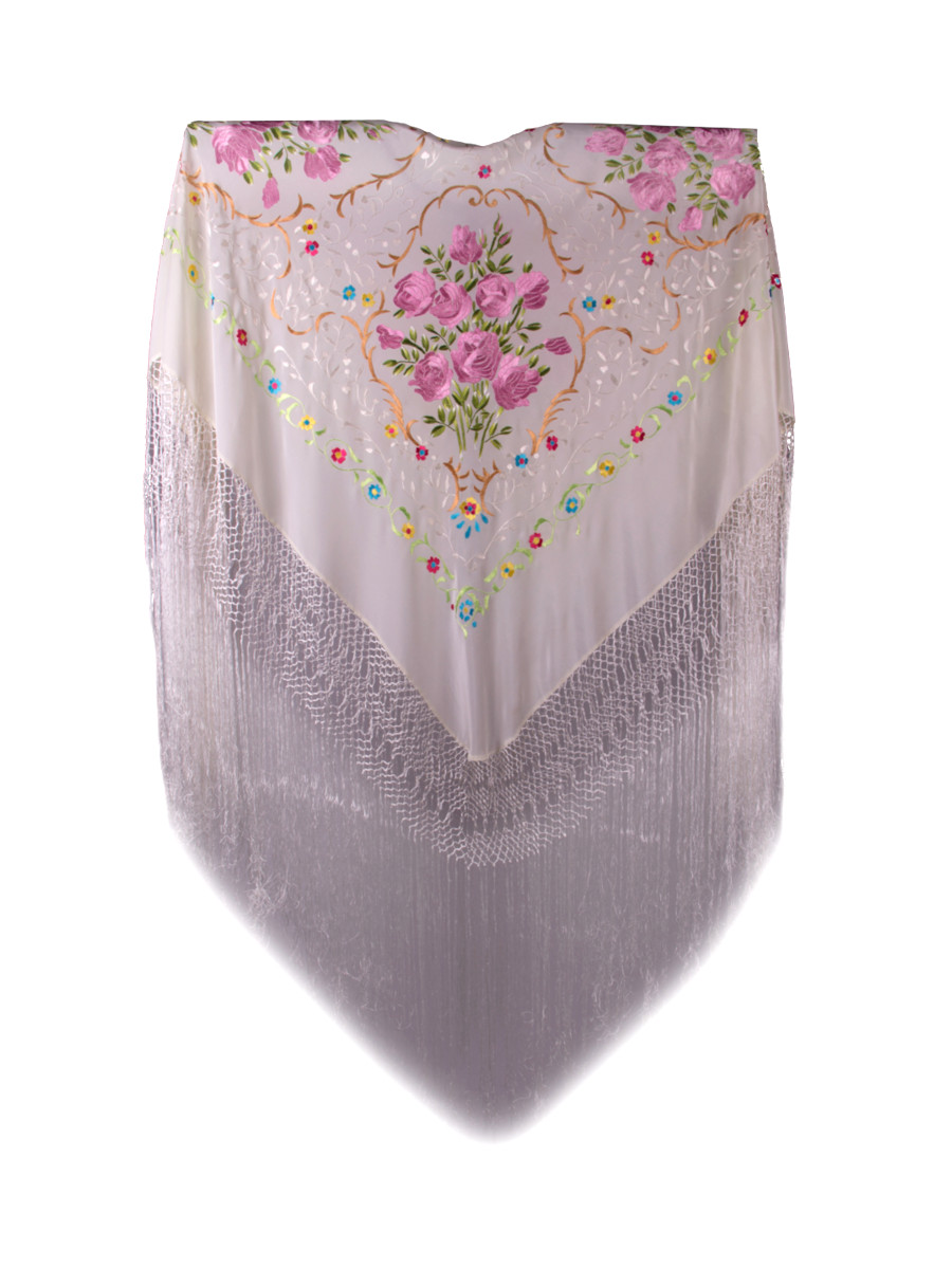 Mantón de Manila bordado a mano de seda natural J