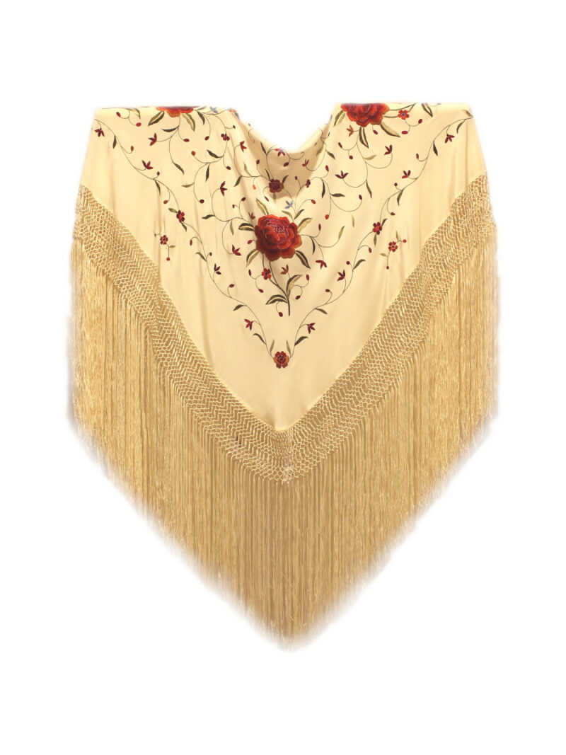 Mantón de Manila bordado a mano de seda natural MD104 beiges