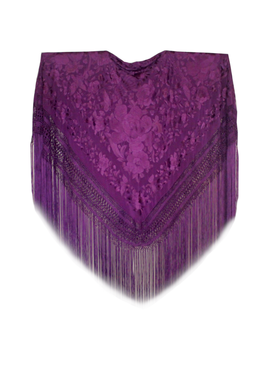 Mantón de Manila bordado a mano de seda natural G1E