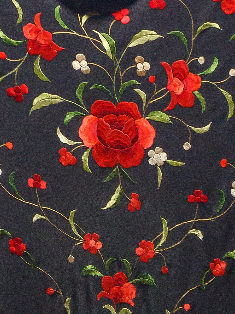 Mantón de Manila bordado a mano de seda natural G690 - Imagen 2