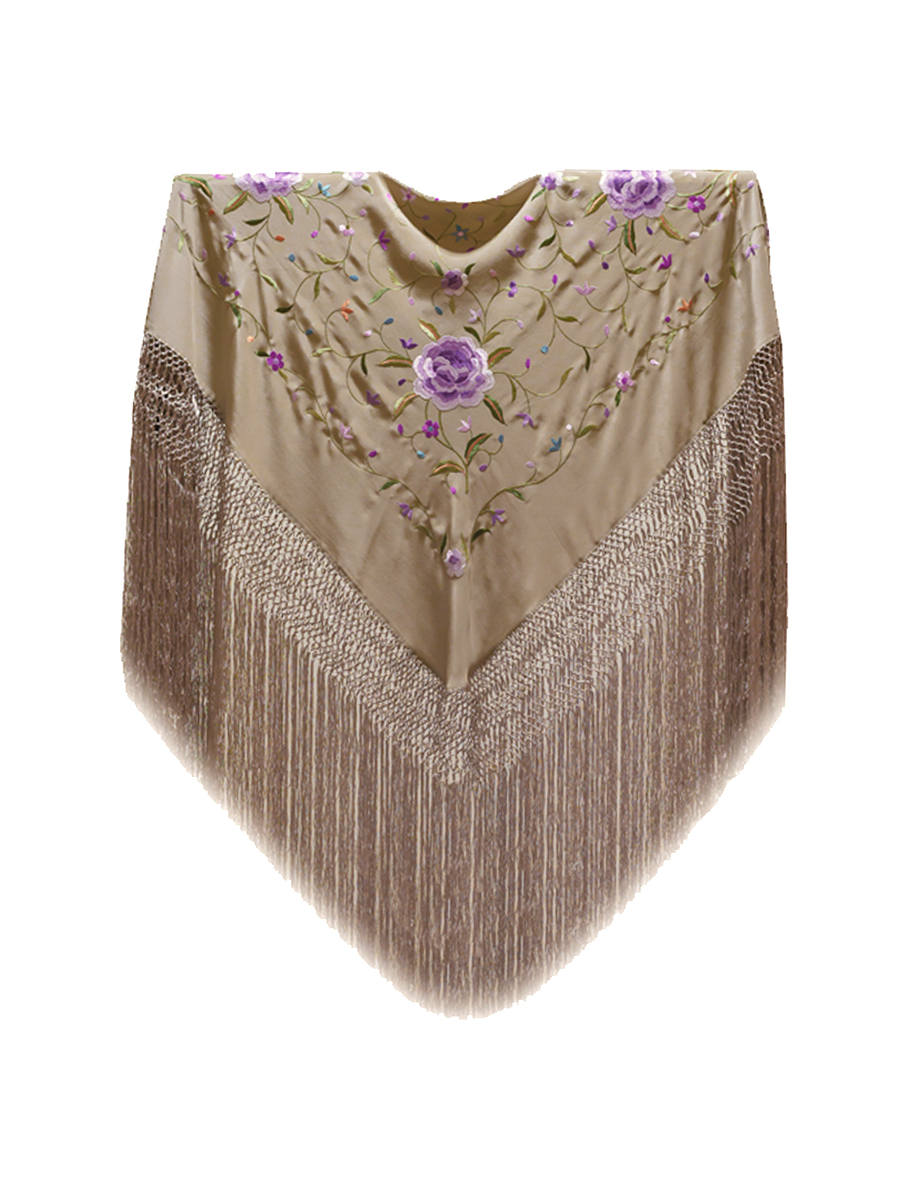 Mantón de Manila bordado a mano de seda natural MD104 beiges