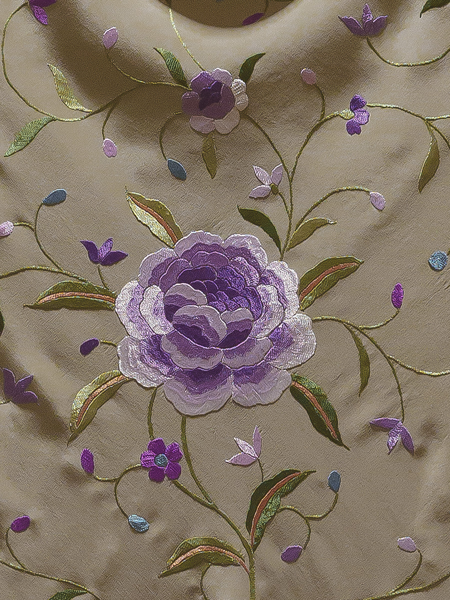 Mantón de Manila bordado a mano de seda natural MD104 beiges - Imagen 2