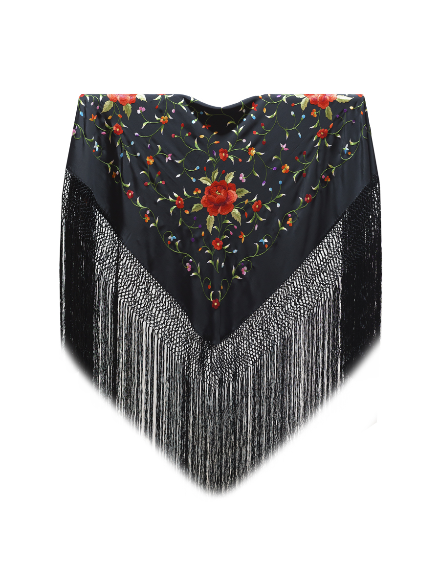 Mantón de Manila bordado a mano de seda natural MD107 negros