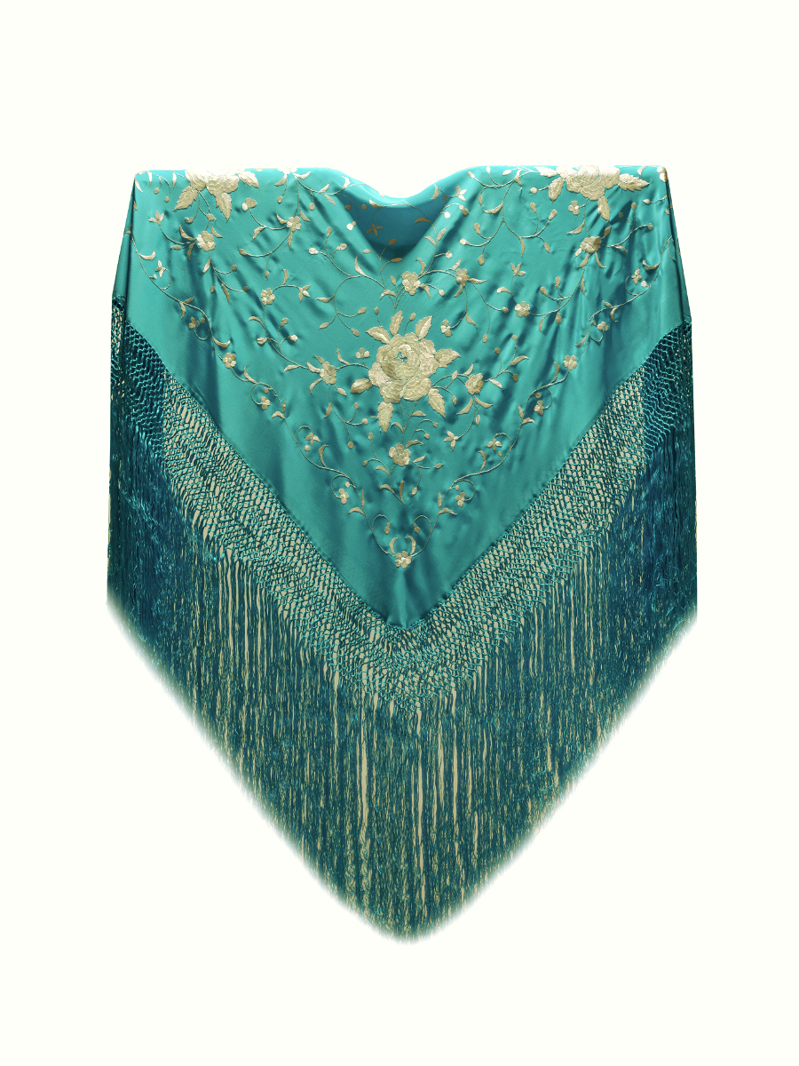 Mantón de Manila bordado a mano de seda natural MD107 azules