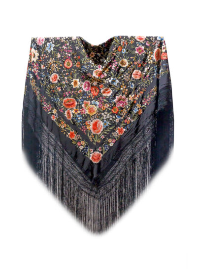 Mantón de Manila antiguo bordado a mano de seda natural M.ANT-1086