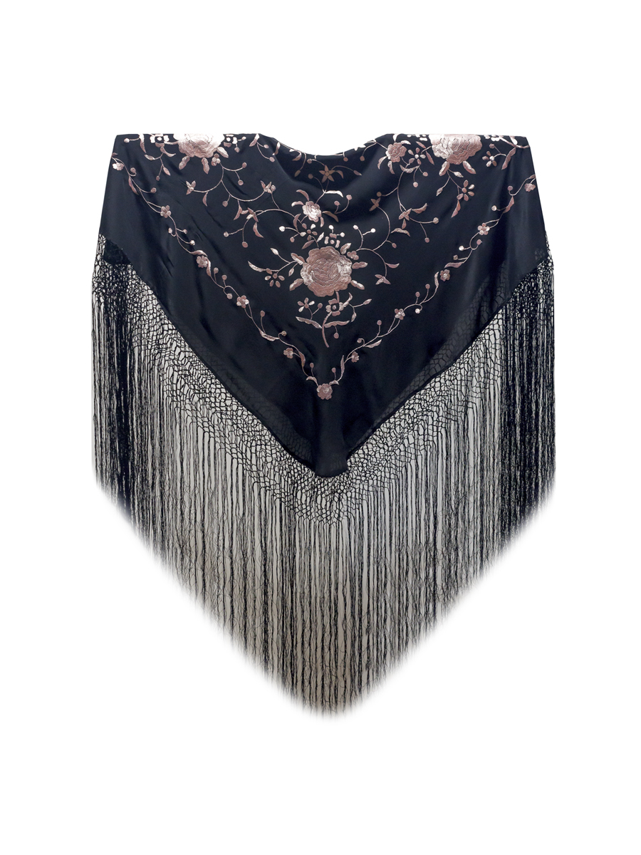 Mantón de Manila bordado a mano de seda natural MD122 negros