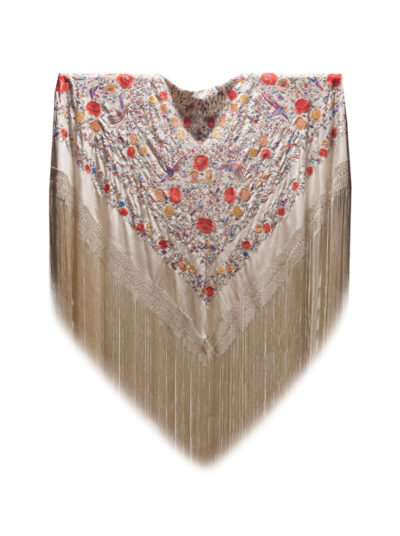 Mantón de Manila antiguo bordado a mano de seda natural M.ANT-1095