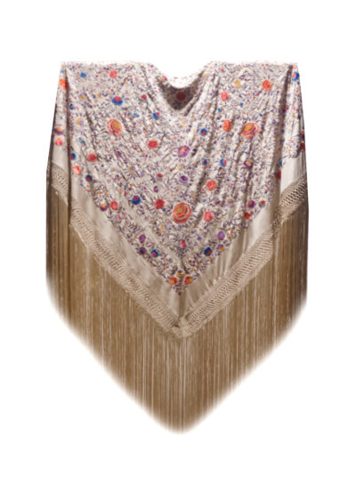 Mantón de Manila antiguo bordado a mano de seda natural M.ANT-1112