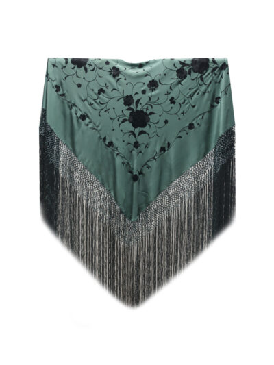 Mantón de Manila bordado a mano de seda natural MD162 verdes/ grises
