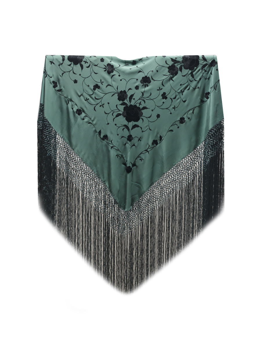 Mantón de Manila bordado a mano de seda natural MD162 verdes/ grises