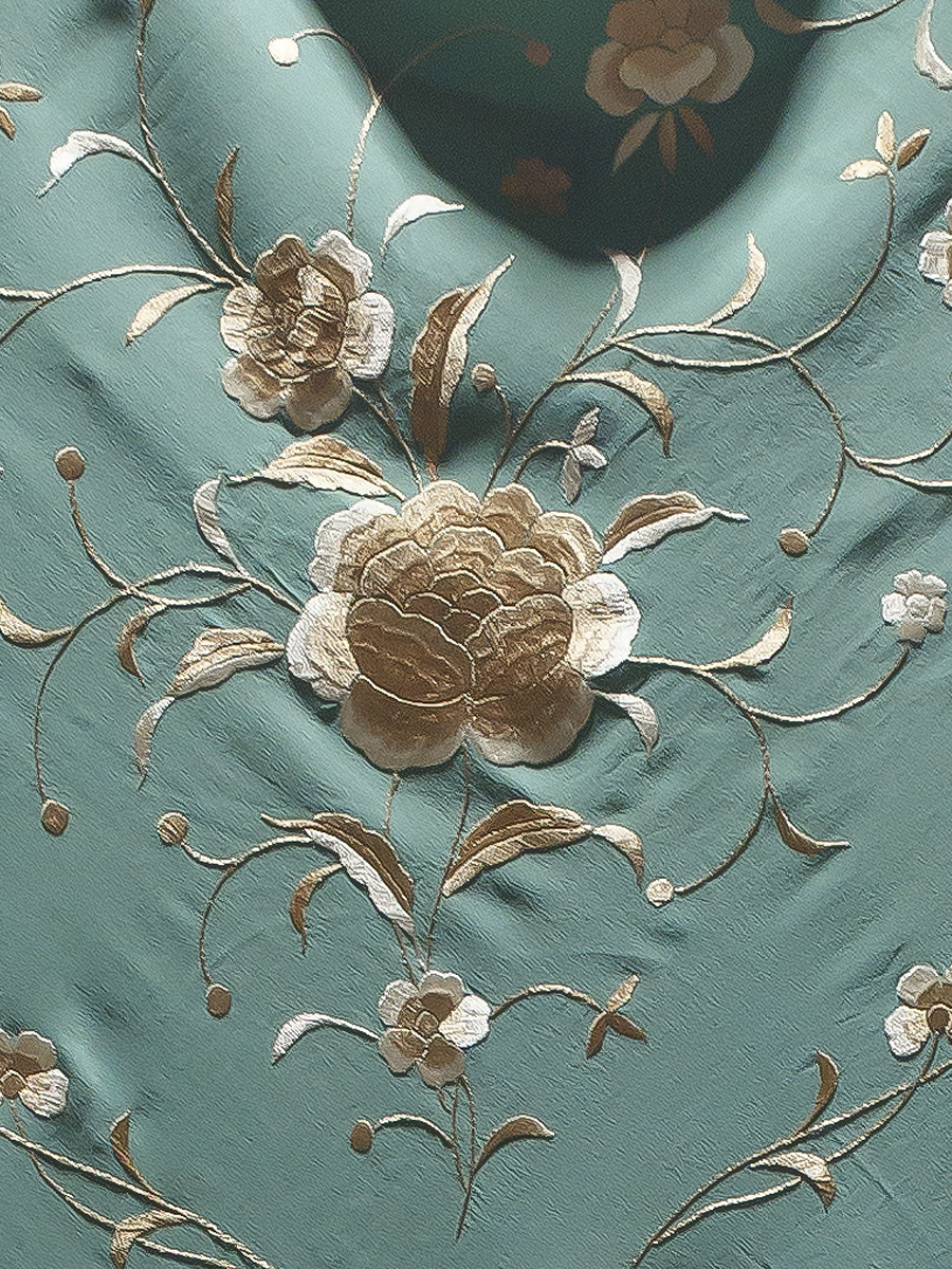 Mantón de Manila bordado a mano de seda natural MD162 verdes - Imagen 2