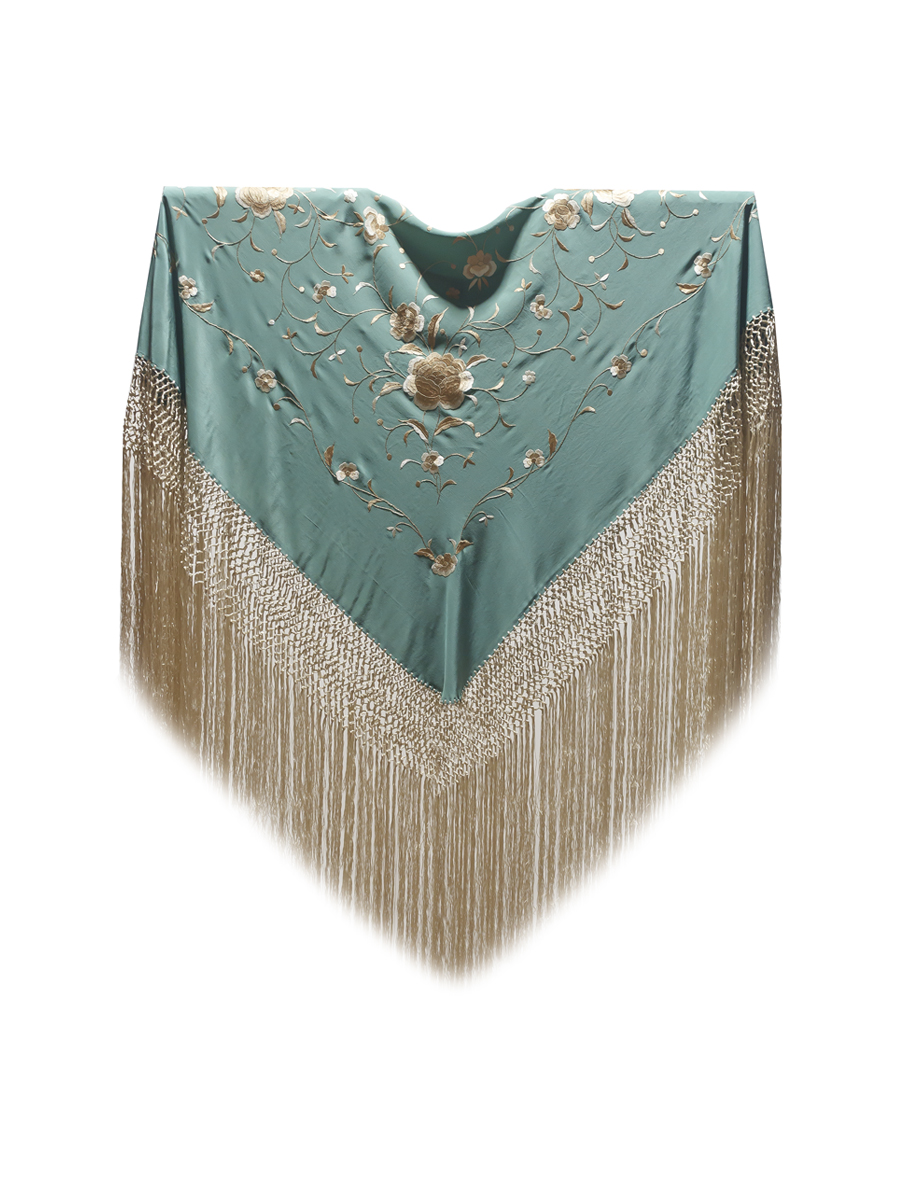 Mantón de Manila bordado a mano de seda natural MD162 verdes