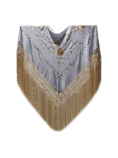 Mantón de Manila bordado a mano de seda natural MD162 verdes/ grises