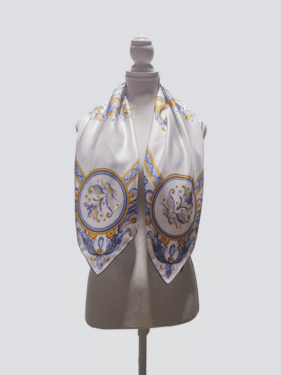 Pañuelo de seda estampado cerámica arbol tricolor - Imagen 4