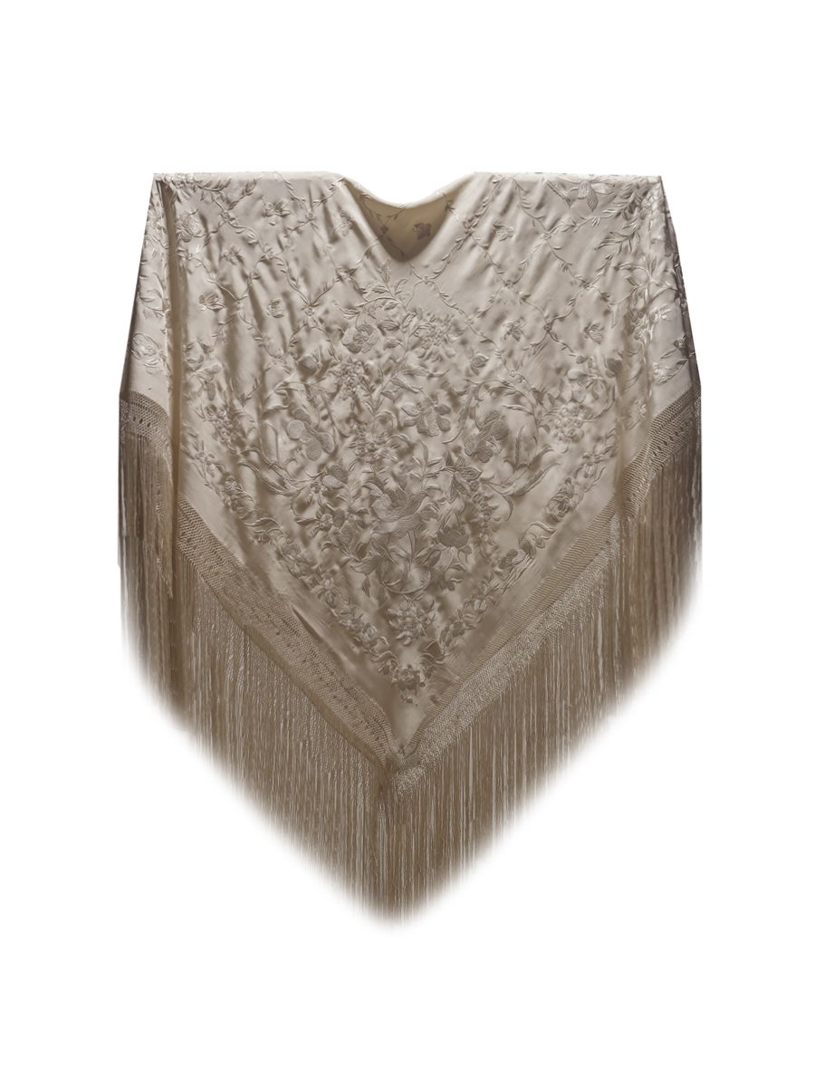 Mantón de Manila antiguo bordado a mano de seda natural M.ANT-1072