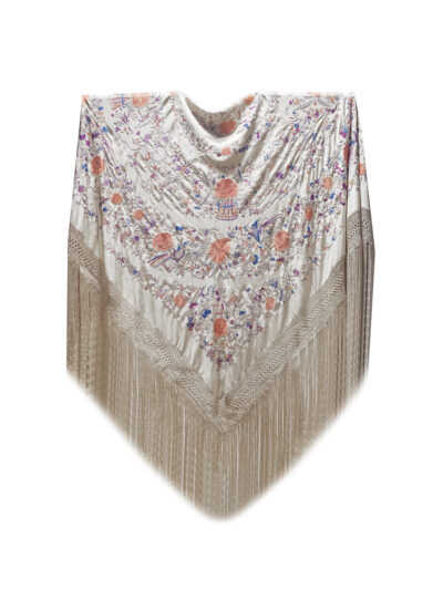 Mantón de Manila antiguo bordado a mano de seda natural M.ANT-1135