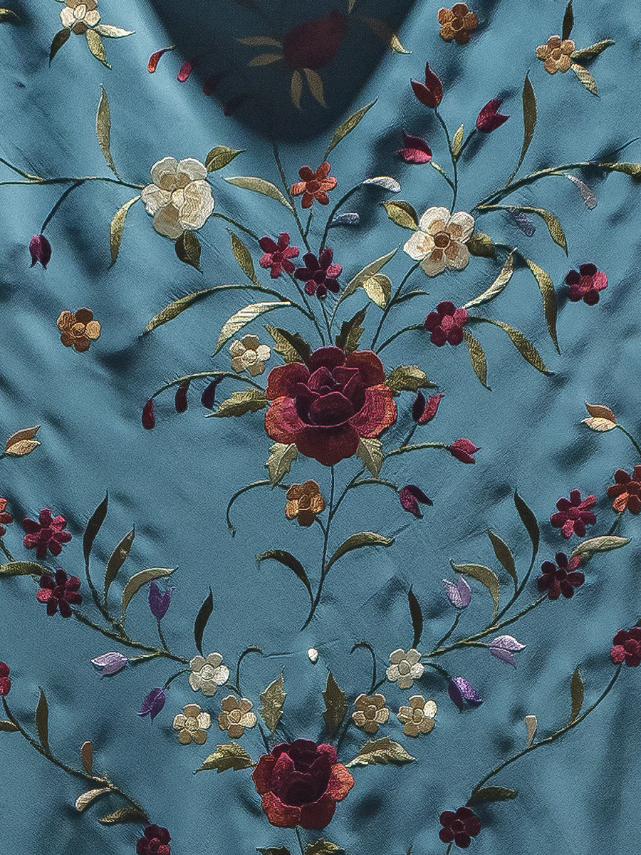 Mantón de Manila bordado a mano de seda natural MD1E - Imagen 2