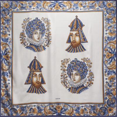 Pañuelo de tacto seda estampado cerámica retratos