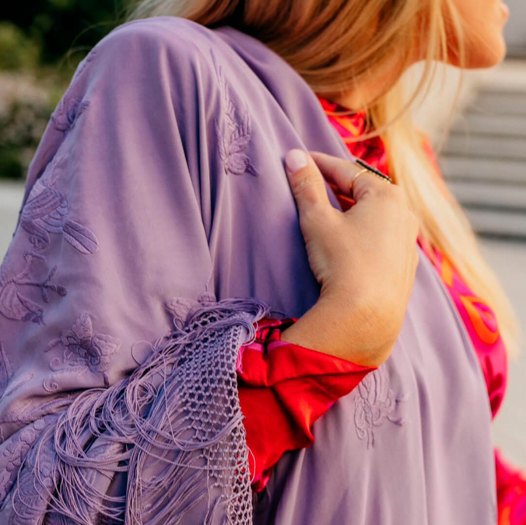 Mantón de Manila morado y lila